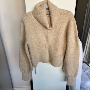 Topshop Rib Crop Turtleneck Oversized Sweater in Beige XS